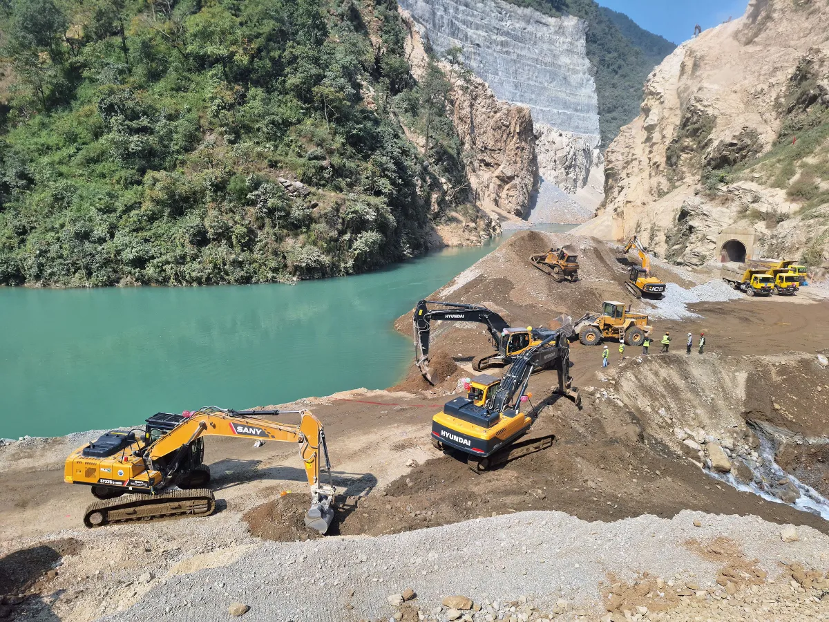 तनहुँ जलविद्युत् आयोजनाको मुख्य बाँध निर्माण ६२ प्रतिशत सकियो